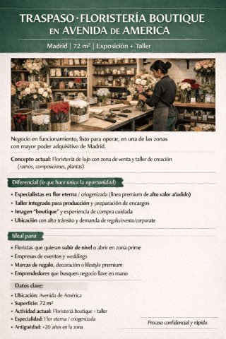 Traspaso Floristería Boutique en Madrid (Avenida de América).